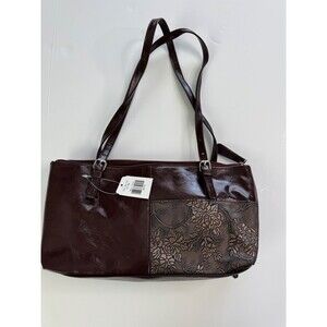 Braciano Purse 2 Handle Shoulder Satchel Bag Brown Floral Print NEW